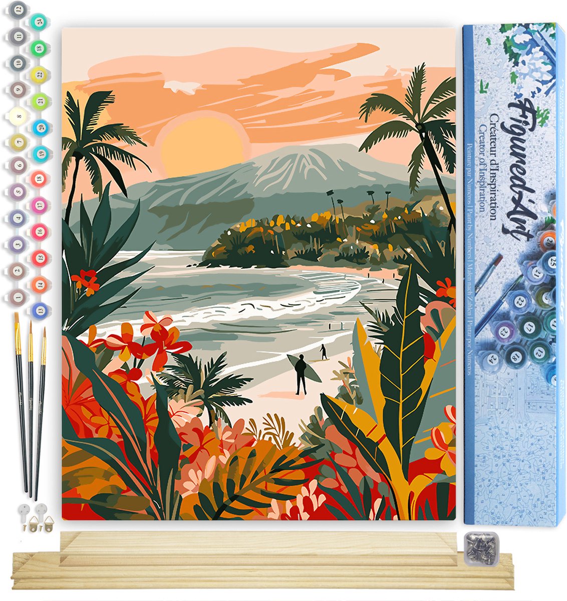 FiguredArt Schilderen op Nummer Volwassenen canvas Tropisch strand- Handwerk acrylverf Kit DIY Compleet - 40x50cm met DIY houten lijst